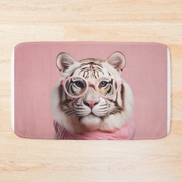Item preview, Stylish White Tiger in Pink Scarf and Glasses | Fun and Fashionable Animal Art designed and sold by Terradesignsbyk.