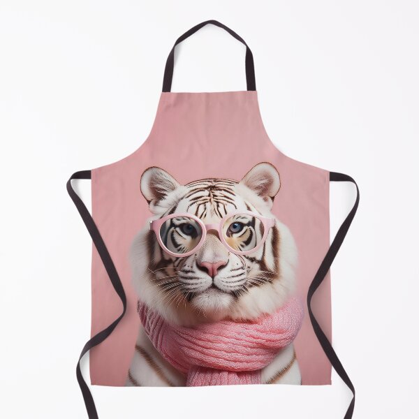 Item preview, Stylish White Tiger in Pink Scarf and Glasses | Fun and Fashionable Animal Art designed and sold by Terradesignsbyk.