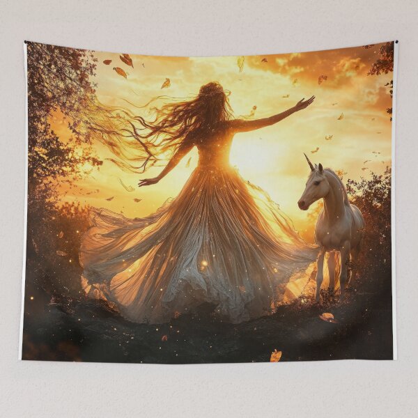 Item preview, Ethereal Dance with a Unicorn at Sunset designed and sold by LemurianPortals.