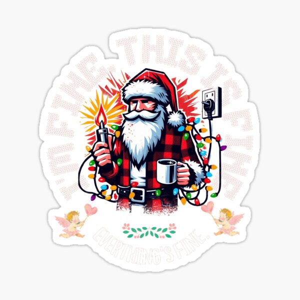 Vista previa del artículo con la obra «Camiseta clásica con luces navideñas "Santa, estoy bien, todo está bien"», diseñado y vendido por inkfluenceart.