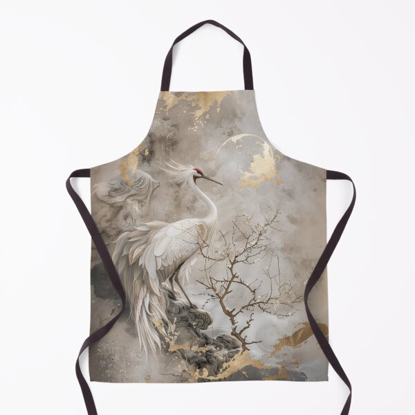 Item preview, Japanese Red Crowned Crane and Moon Artwork with Gold Details designed and sold by IuliiaArtPrints.
