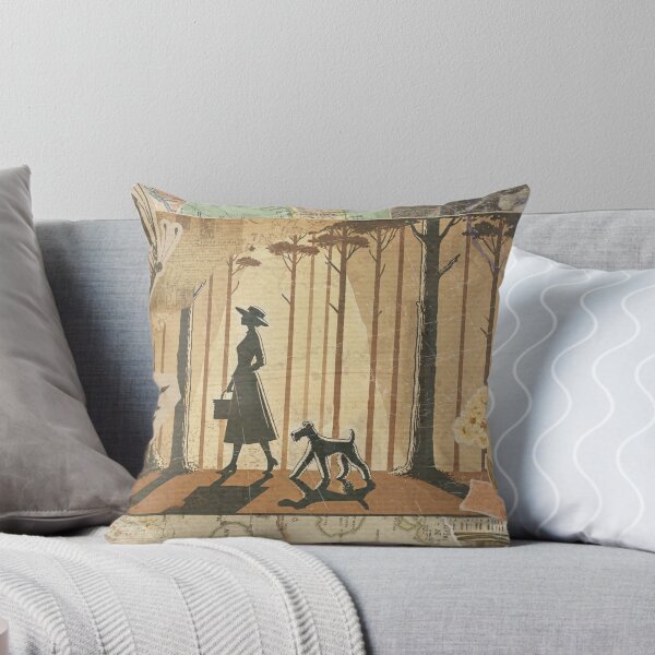 Item preview, Vintage Postcard - Woman Walking in the Woods with her Terrier  designed and sold by silhouettedogs.