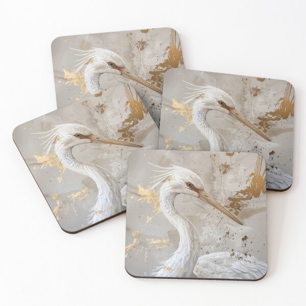 Item preview, Beige and Gold Japanese White Crane Artwork designed and sold by IuliiaArtPrints.
