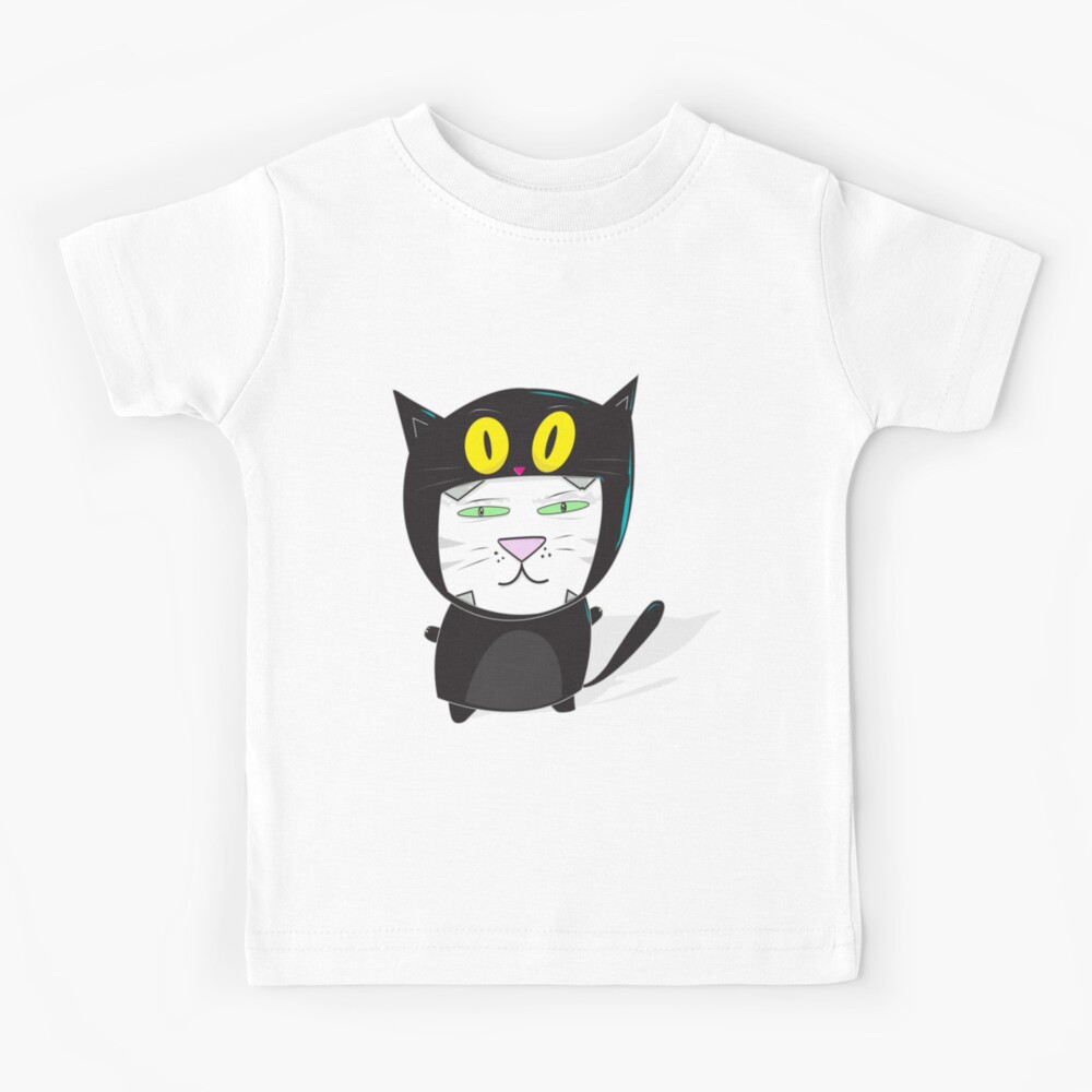 White Cat Wearing Black Cat Costume Kids T Shirt For Sale By Samuelmolina Redbubble