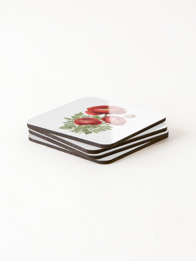 Thumbnail 4 of 5, Coasters (Set of 4), Red Ranunculus designed and sold by hometown86.