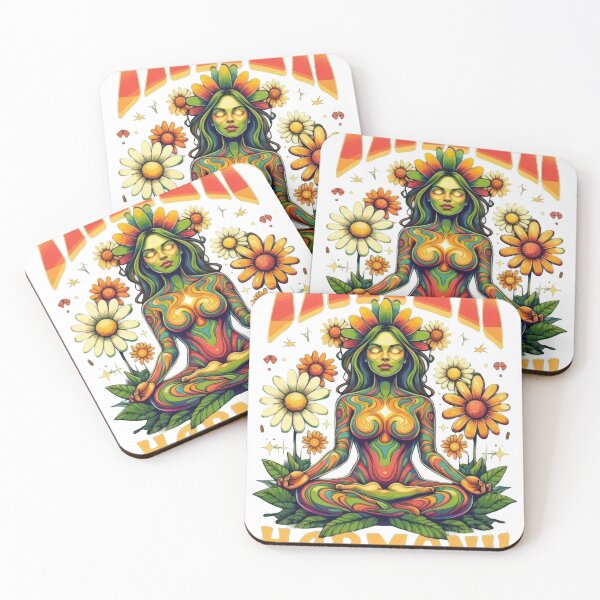 Item preview, Psychedelic Woman Meditating Amidst Vibrant Daisies And Leaves designed and sold by estampavibe.