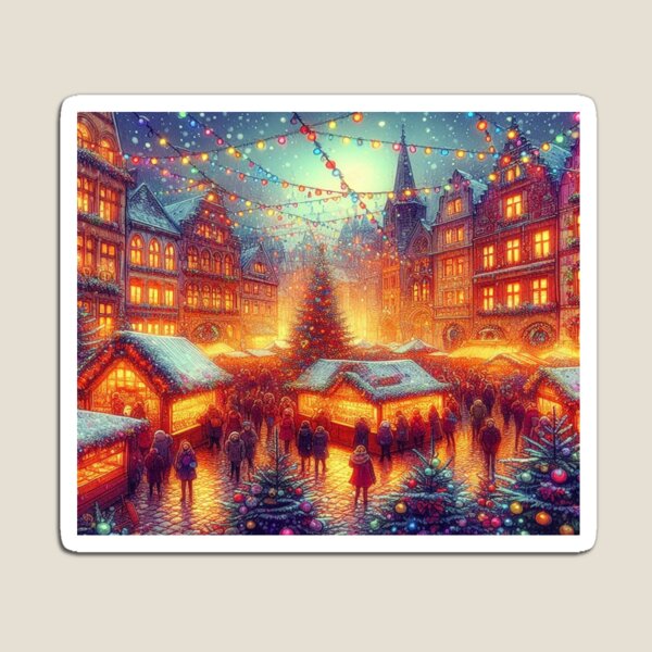 Experience the magical Christmas market in digital art style, crafts and festive atmosphere for the whole family Magnet
