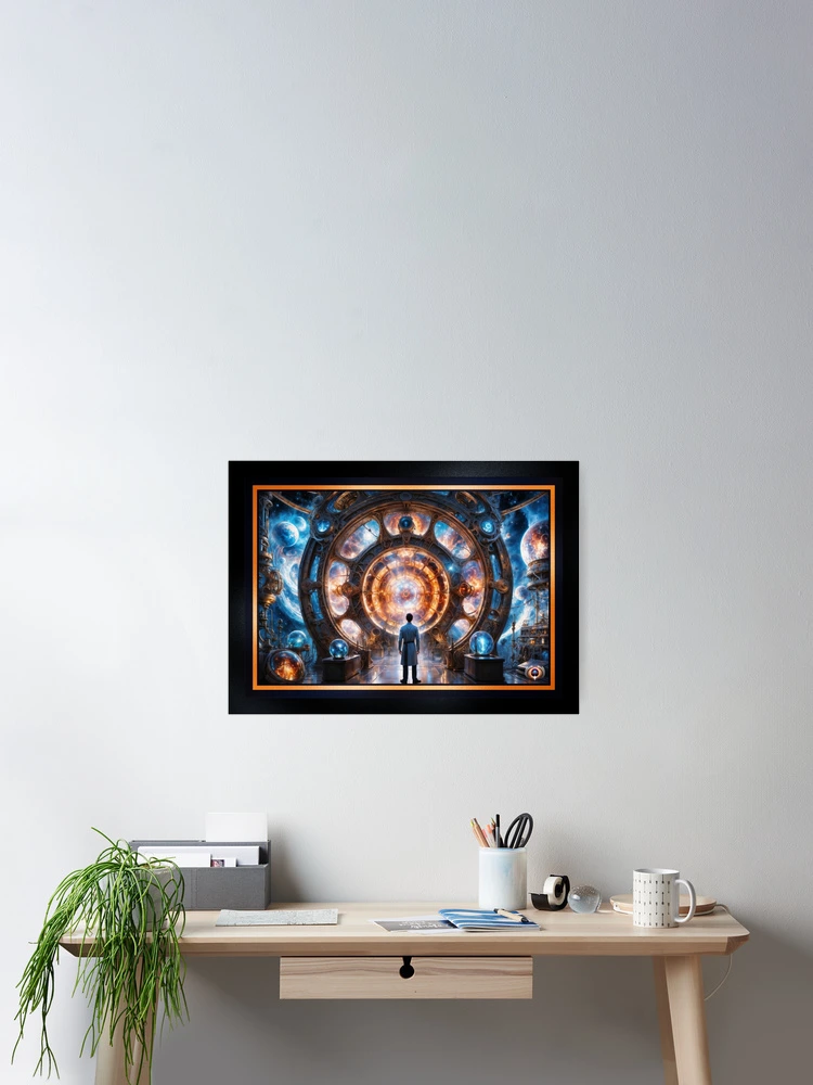 A Scientist Trans-Dimensional View Of The Cosmos Through A Celestial Portal AI Concept Art by Xzendor7 | An Astounding Machine 2 A Scientist Trans-Dimensional View Of The Cosmos Through A Celestial Portal Breathtaking AI Concept Art by Xzendor7 Wall Decor Poster Art Print