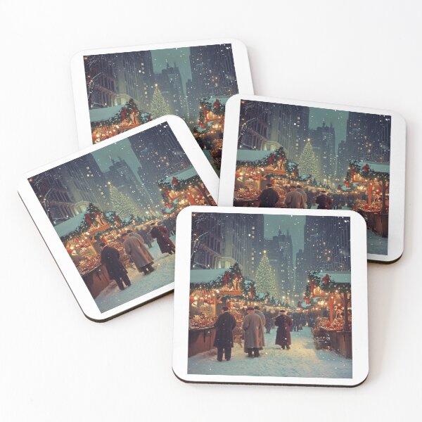 Item preview, Festive Christmas Market Painting Cozy Stalls Decorated  designed and sold by The Art of Kkatarynka.