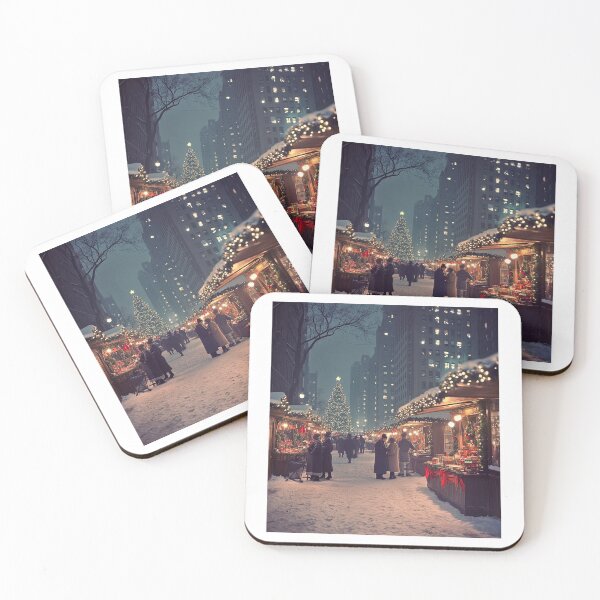 Item preview, Festive Christmas Market Painting Cozy Stalls Decorated City designed and sold by The Art of Kkatarynka.