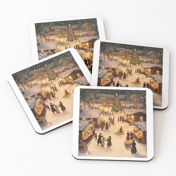 Item preview, Festive Christmas Market Painting Cozy Stalls Decorated City designed and sold by The Art of Kkatarynka.