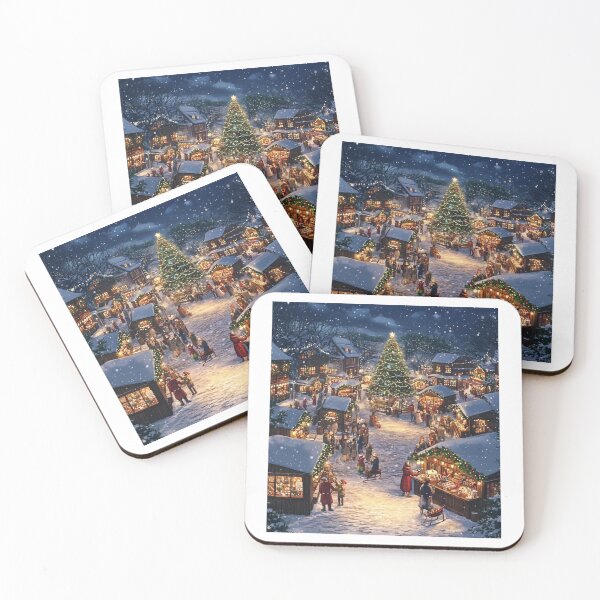 Item preview, Festive Christmas Market Painting Cozy Stalls Decorated City designed and sold by The Art of Kkatarynka.