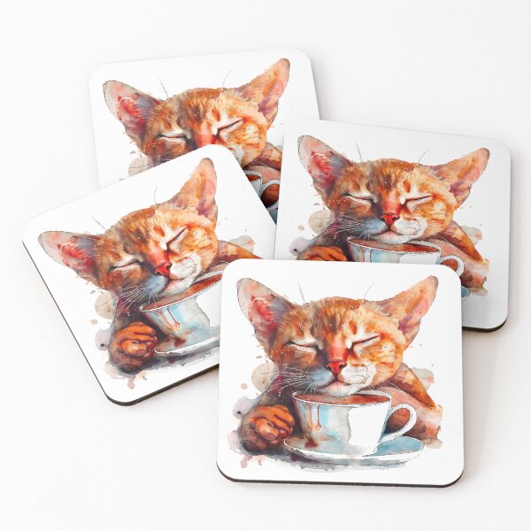Item preview, A sleepy orange cat enjoying coffee in a cozy setting during a peaceful afternoon designed and sold by Anastasiia Yurevych.