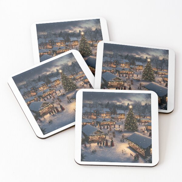 Item preview, Festive Christmas Market Painting Cozy Stalls Decorated City designed and sold by The Art of Kkatarynka.