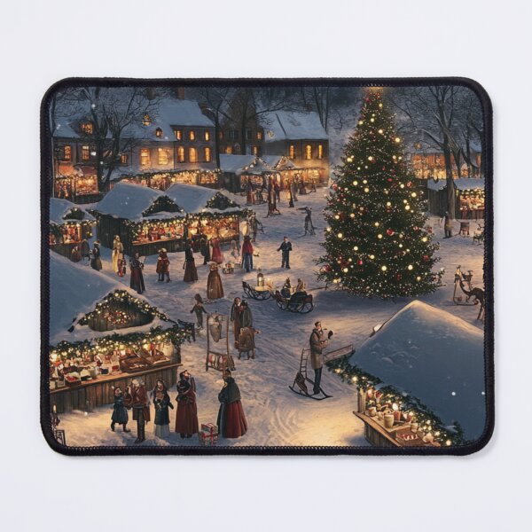 Item preview, Festive Christmas Market Painting Cozy Stalls Decorated City designed and sold by The Art of Kkatarynka.