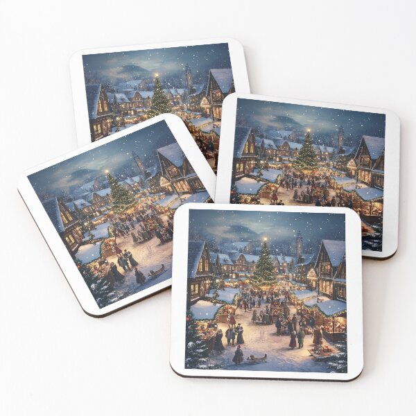 Item preview, Festive Christmas Market Painting Cozy Stalls Decorated City designed and sold by The Art of Kkatarynka.