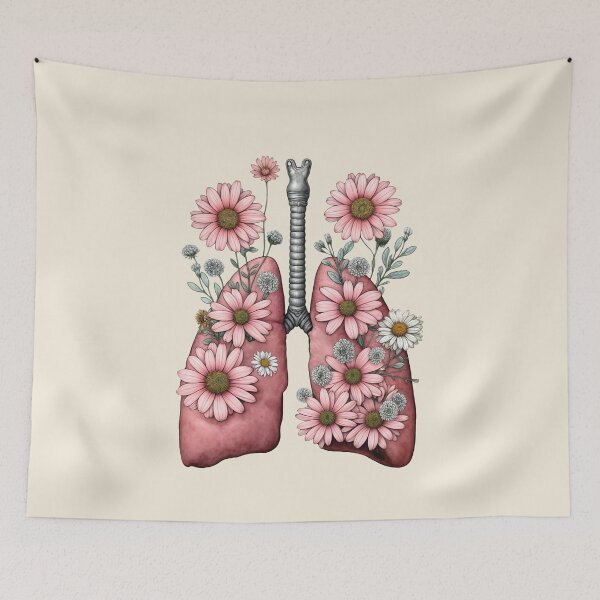 Item preview, Every Breath Counts, Lungs with daisies flowers and plant and branches, cystic fibrosis, cancer awareness, bloom floral, anatomy, watercolor designed and sold by Collagedream.