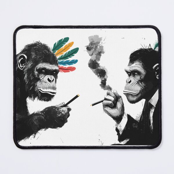 Item preview, Humorous Illustration of Smoking Monkeys with Feathers and Suits designed and sold by ObjCrea123.