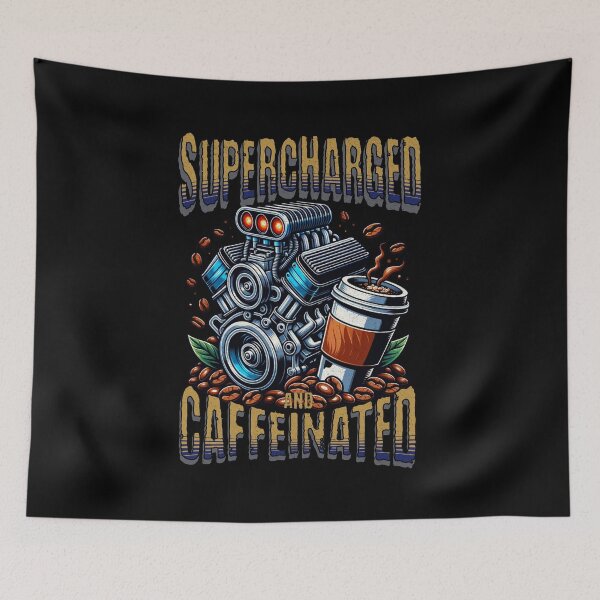Item preview, Supercharged and Caffeinated Racing Cup of Coffee Supercharger Caffeine Coffee Beans Street Car Drag Racing Coffee Lover designed and sold by CarantinedChaos.