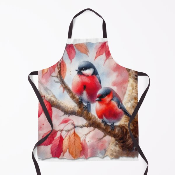 Item preview, Bird with black head, white cheeks and red belly sits on a branch surrounded by autumn leaves designed and sold by FotoworldEdel.