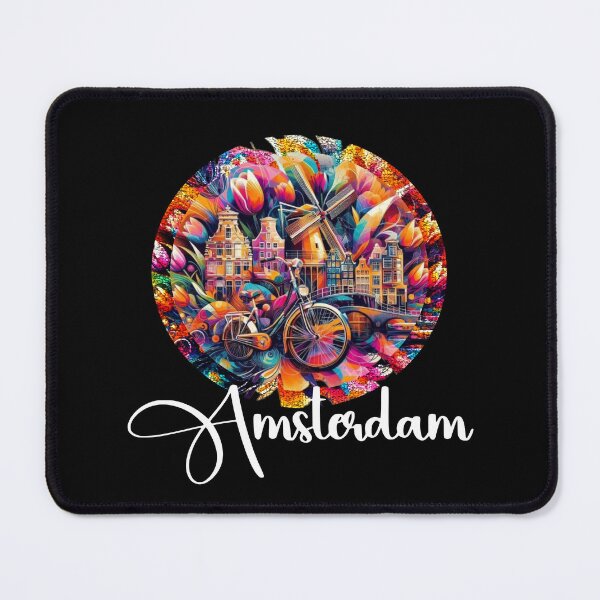 Item preview, Amsterdam Skyline Vintage Netherlands Holland Souvenir Bicycle Bike Tulip Flower Field And Windmill designed and sold by Creat-Des.