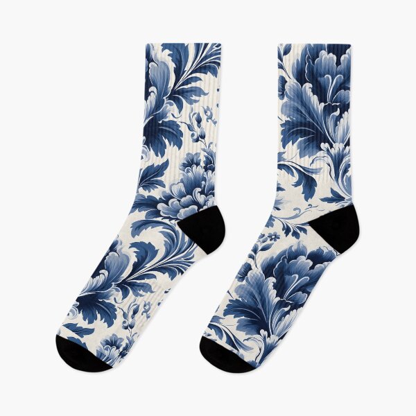 Item preview, Elegancia floral de damasco azul designed and sold by NolineXpression.