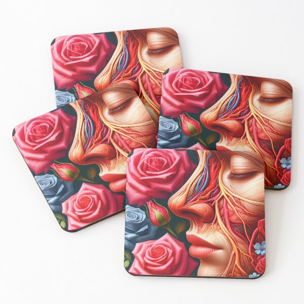 Item preview, Anatomy nose face veins muscles nerves botanical noce art with pink and blue roses digitalart - tags and marketing designed and sold by EmeraldeaArt.