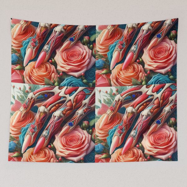 Item preview, Botanical floral anatomy fingers with visible muscels nerves and veins on blooming roses digitalart designed and sold by EmeraldeaArt.
