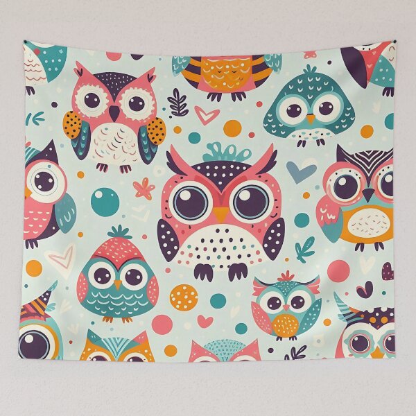 Item preview, Colorful charming owl pattern designed and sold by Haji  Kamora.