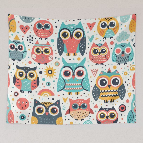 Item preview, Colorful charming owl pattern designed and sold by Haji  Kamora.