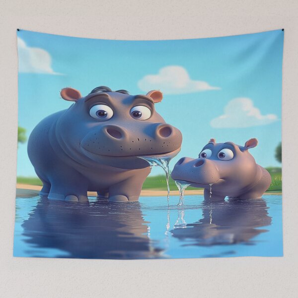 Item preview, Hippos drinking water designed and sold by Dadziosz.