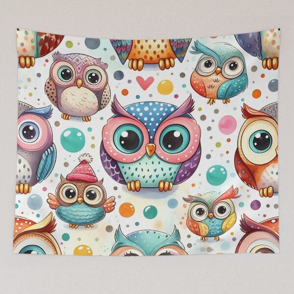 Item preview, Colorful charming owl pattern designed and sold by Haji  Kamora.