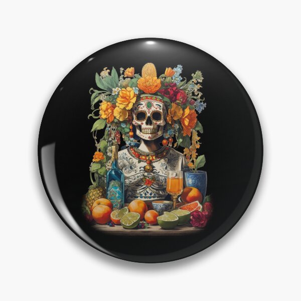 Item preview, Elegant Mexican Día de los Muertos Skull with Floral and Citrus Accents designed and sold by DrawHandArt.