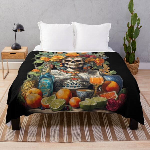 Item preview, Elegant Mexican Día de los Muertos Skull with Floral and Citrus Accents designed and sold by DrawHandArt.