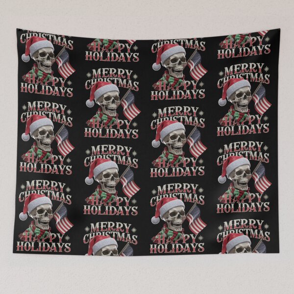 Item preview, Merry Christmas Happy Holidays Real Skull with American Flag designed and sold by KimTeam.