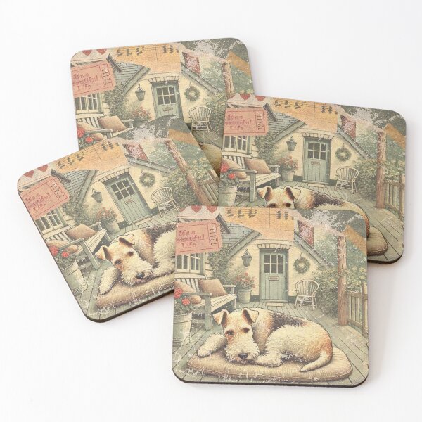 Item preview, Vintage Postcard - Wire Fox Terrier sleeping on a porch designed and sold by silhouettedogs.