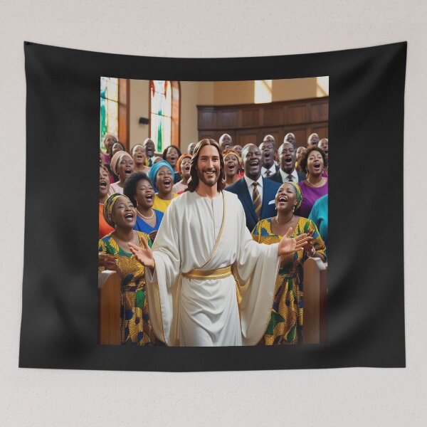 Item preview, Black church, African Church, Jesus, leading, church, worship team, worship, praise, Jesus guitar, Jesus playing music, designed and sold by tshirtart2024.