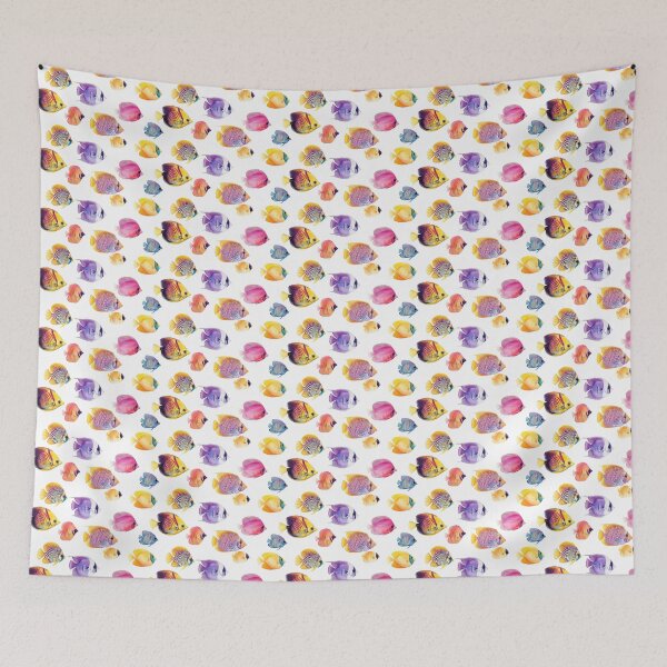 Item preview, Shoal of fish marine angelfish pattern. Colorful watercolor fish all over print pattern designed and sold by FloralZoo.