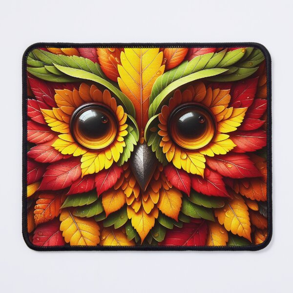 Item preview, owl face made by autumn leaves cute bird art designed and sold by EmeraldeaArt.