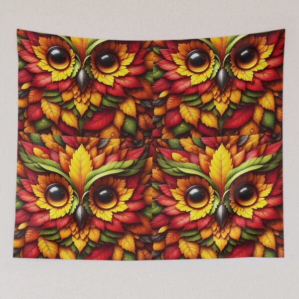 Item preview, owl face made by autumn leaves cute bird art designed and sold by EmeraldeaArt.