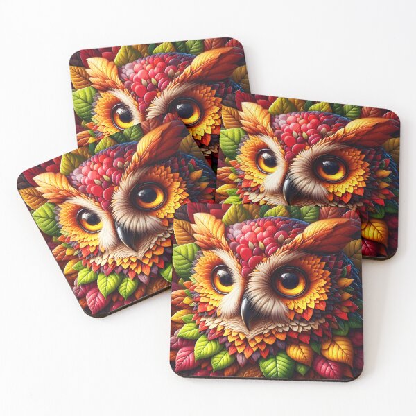 Item preview, owl made of auutmn leaves - bird art designed and sold by EmeraldeaArt.