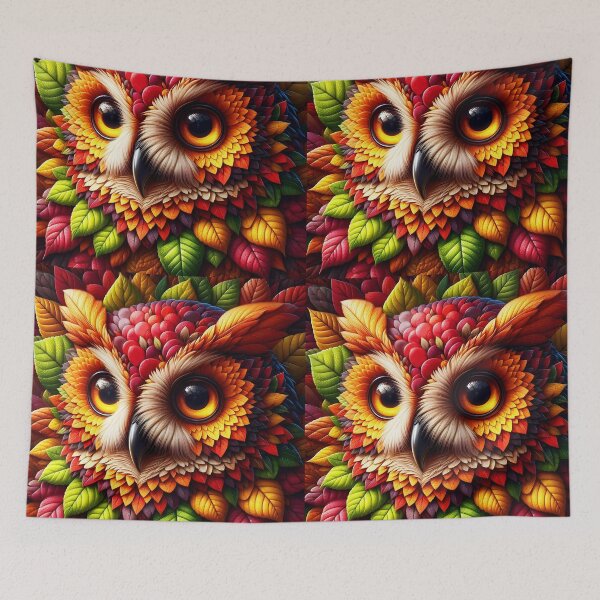 Item preview, owl made of auutmn leaves - bird art designed and sold by EmeraldeaArt.