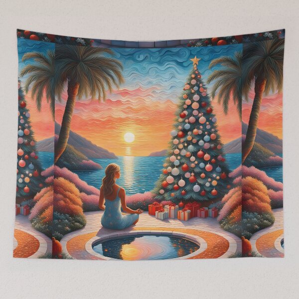 Item preview, Beautiful meditation at Christmas fantasy scene abstract  in sunrise  designed and sold by Coolparrotgirl.