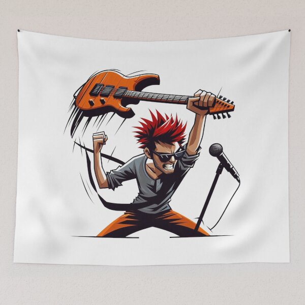 Item preview, Angry Rocker with Guitar and Microphone - Intense Music Illustration designed and sold by Hungry-Murphy.