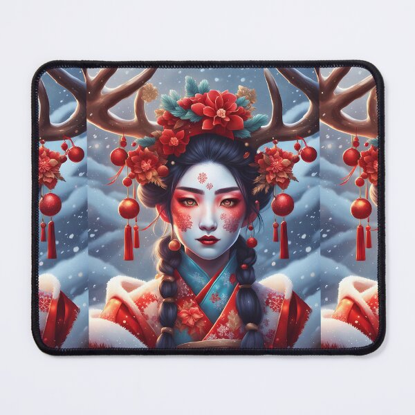 Item preview, Unique Beautiful pink Christmas fantasy winter scene abstract geisha, kimono , in snow, Japan designed and sold by Coolparrotgirl.