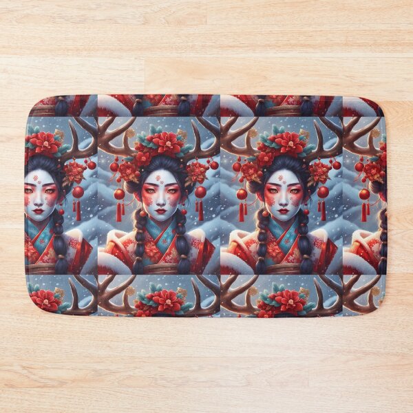 Item preview, Unique Beautiful pink Christmas fantasy winter scene abstract geisha, kimono , in snow, Japan designed and sold by Coolparrotgirl.