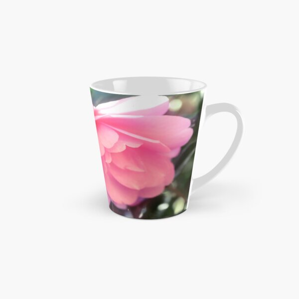Beautiful pink Japanese camellia Camellia Japonica artistic closeup of a flower art photo print Tall Mug