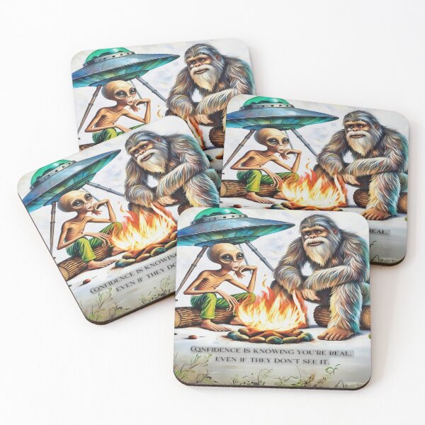 Item preview, Cozy Campfire Encounter: Alien & Bigfoot Friendship designed and sold by gleefulme.