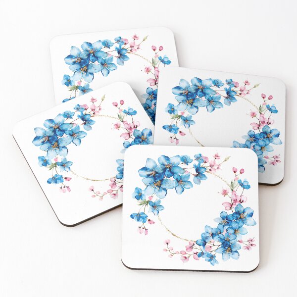 Item preview, Delicate blue and pink floral wreath design featuring watercolor blossoms on a white background designed and sold by Anastasiia Yurevych.