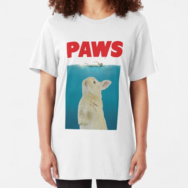Paws Bunny Funny Jaws Movie Parody Slim Fit T-Shirt